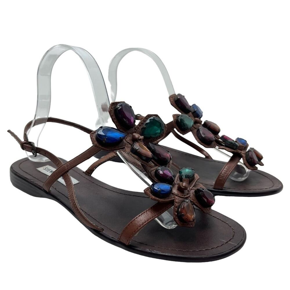 STEVE MADDEN ANGELYNA Brown Bling Chunky Rhinestones Flower Sandals Shoes sz 8 - Picture 4 of 16